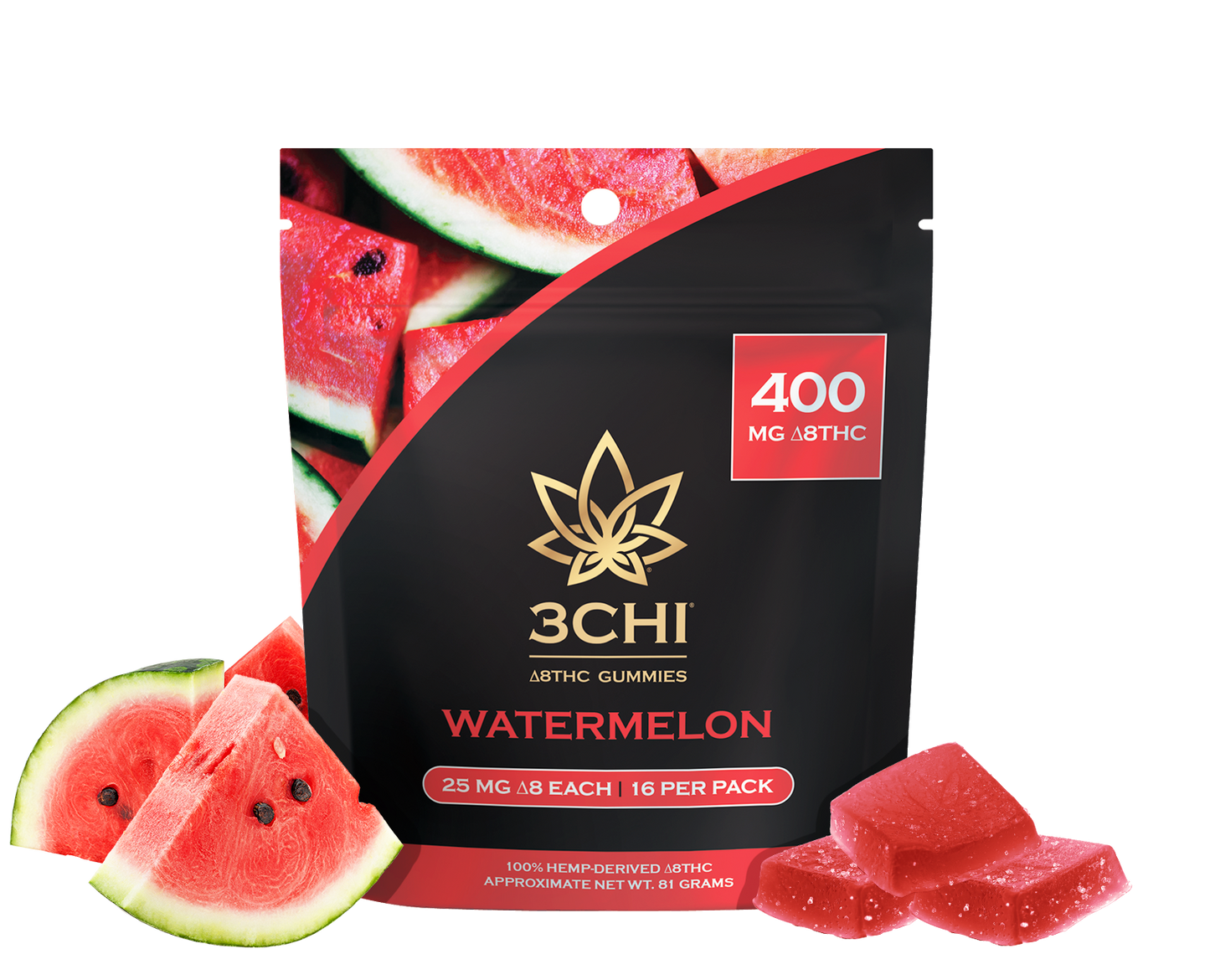3CHI 400MG Delta 8 THC Gummies – Watermelon – 16ct