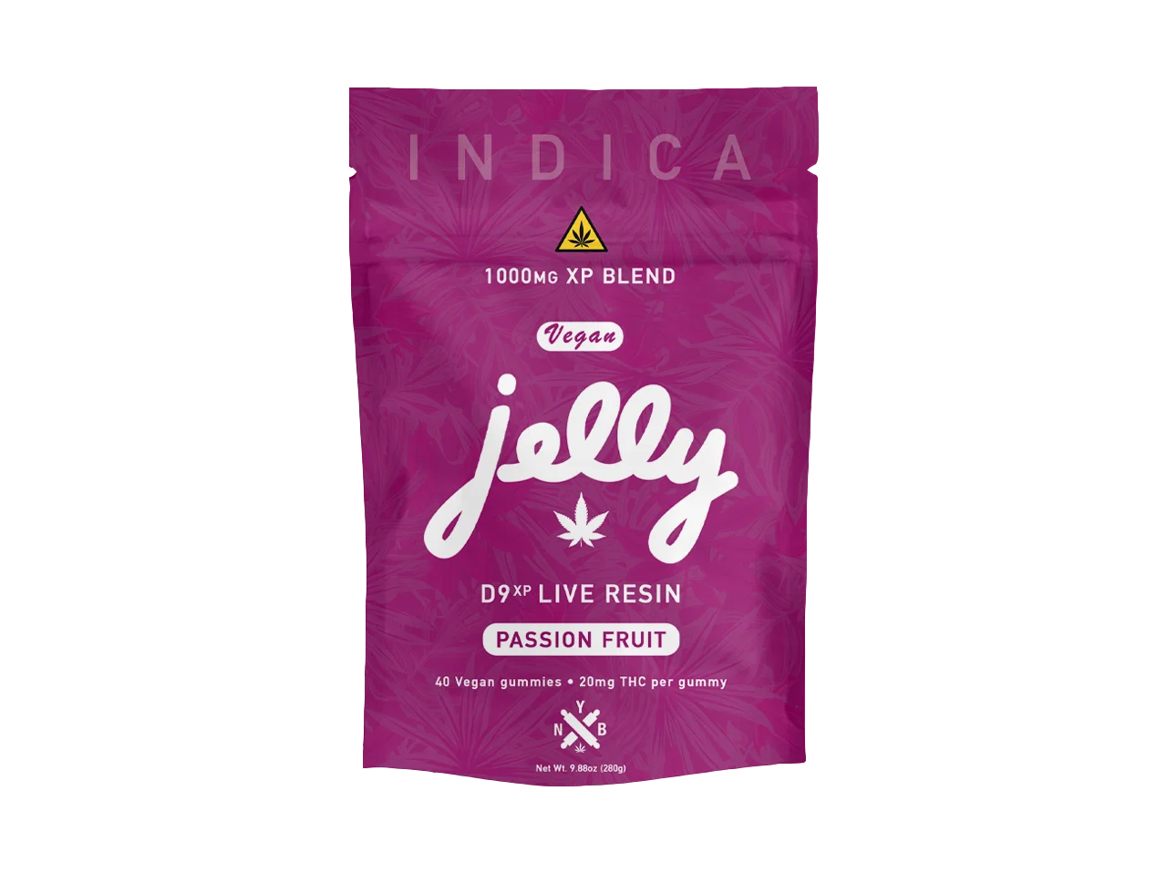 NYB Jelly D9 XP 1,000MG Delta 9 THC + CBD Live Resin Gummies – Passion Fruit – Indica – 40ct
