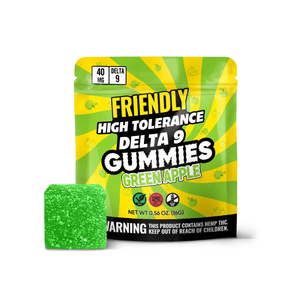 Friendly 40MG Delta 9 THC Gummy – Green Apple – 1ct