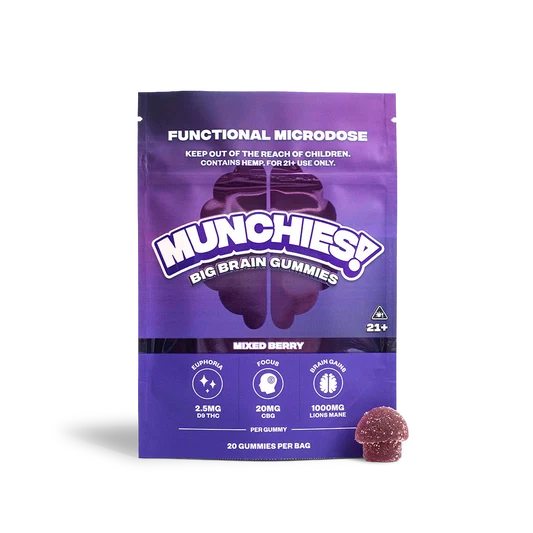 MUNCHIES! Functional Microdose 50MG Delta 9 THC Gummies – Big Brain – Sativa – 20ct