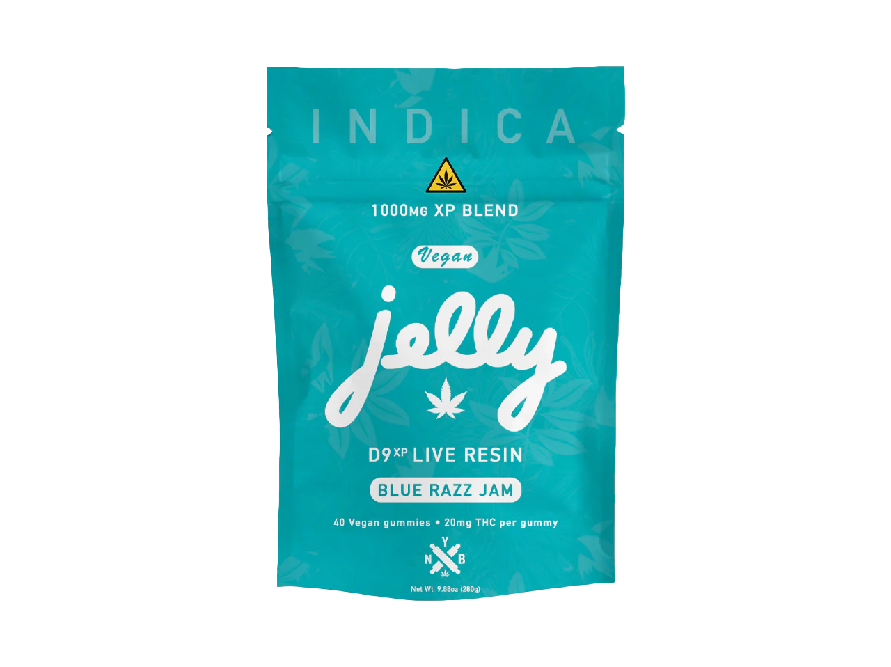 NYB Jelly D9 XP 1,000MG Delta 9 THC + CBD Live Resin Gummies – Blue Razz Jam – Indica – 40ct