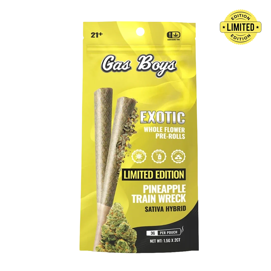 Gas Boys 3G THCa Whole Flower Pre-Rolls – Pineapple Train Wreck – Sativa Hybrid – 2pk