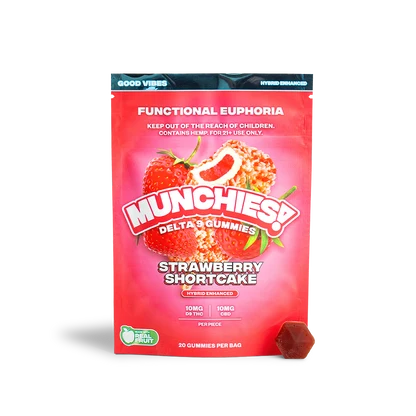 MUNCHIES! Functional Euphoria 200MG Delta 9 THC Gummies – Strawberry Shortcake – Hybrid – 20ct