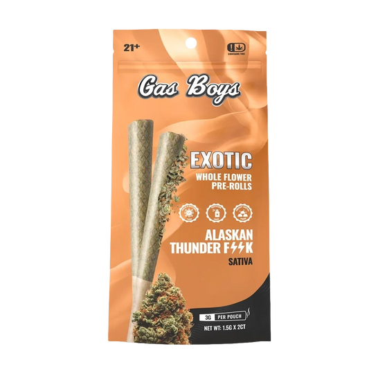 Gas Boys 3G THCa Whole Flower Pre-Rolls – Alaskan Thunderf*ck – Sativa – 2pk