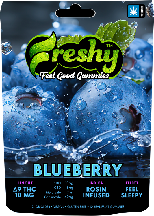 Freshy 100MG Rosin Infused Delta 9 THC Gummies – Blueberry – Indica – 10ct