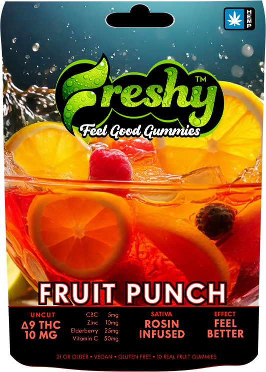 Freshy 100MG Rosin Infused Delta 9 THC Gummies – Fruit Punch – Sativa – 10ct
