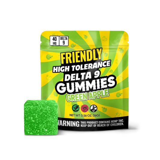 Friendly 40MG Delta 9 THC Gummy – Green Apple – 1ct