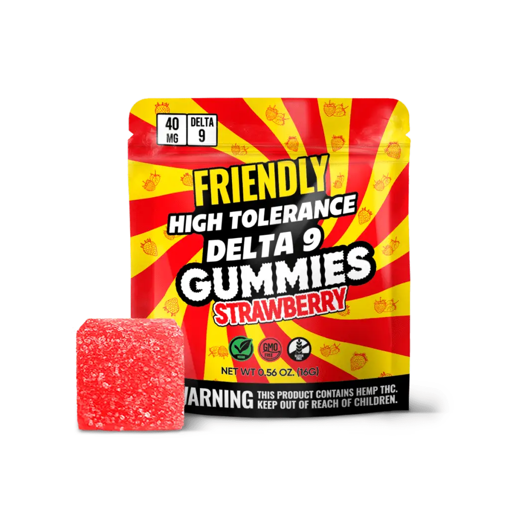 Friendly 40MG Delta 9 THC Gummy – Strawberry – 1ct