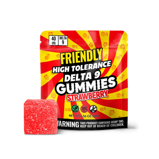 Friendly 40MG Delta 9 THC Gummy – Strawberry – 1ct