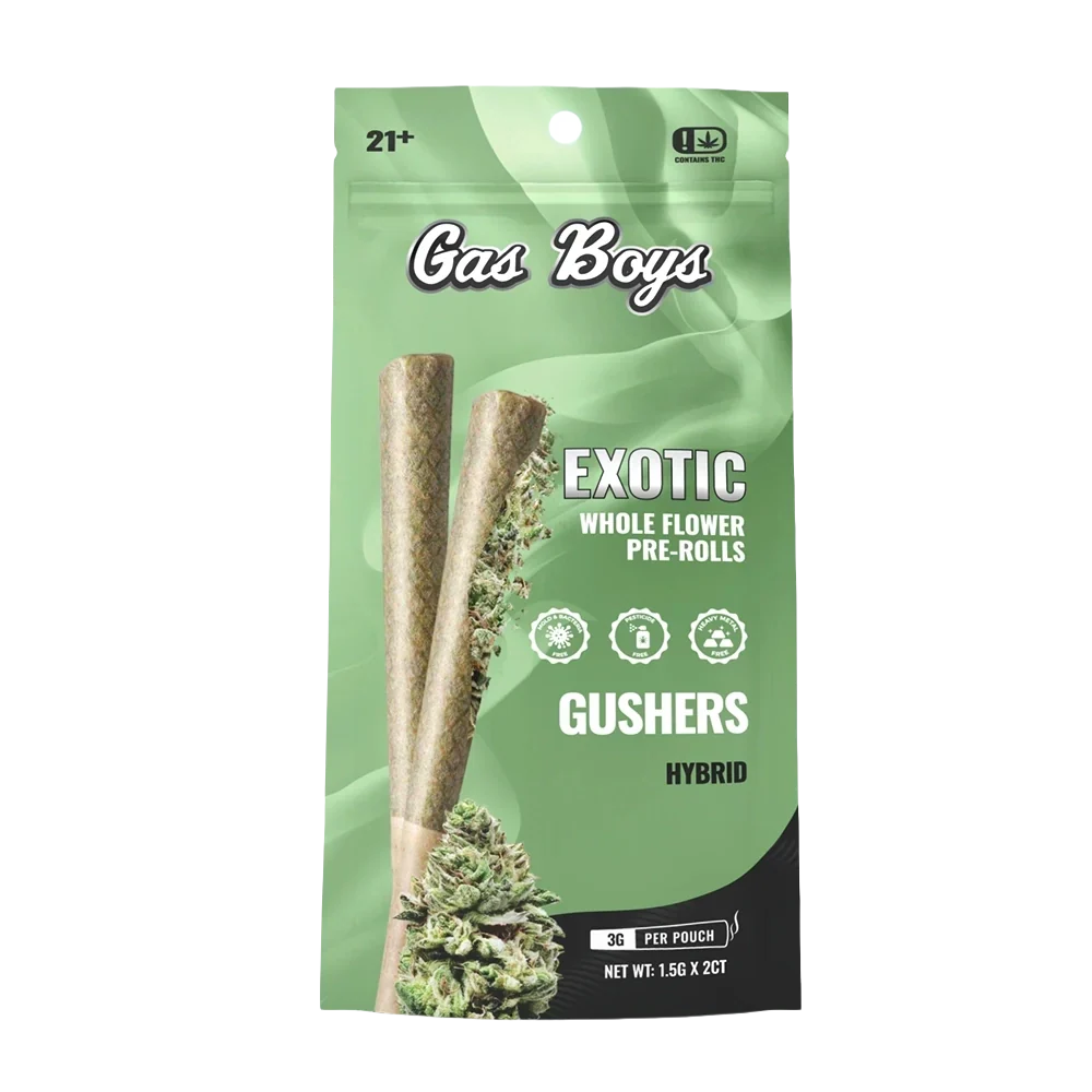 Gas Boys 3G THCa Whole Flower Pre-Rolls – Gushers – Hybrid – 2pk