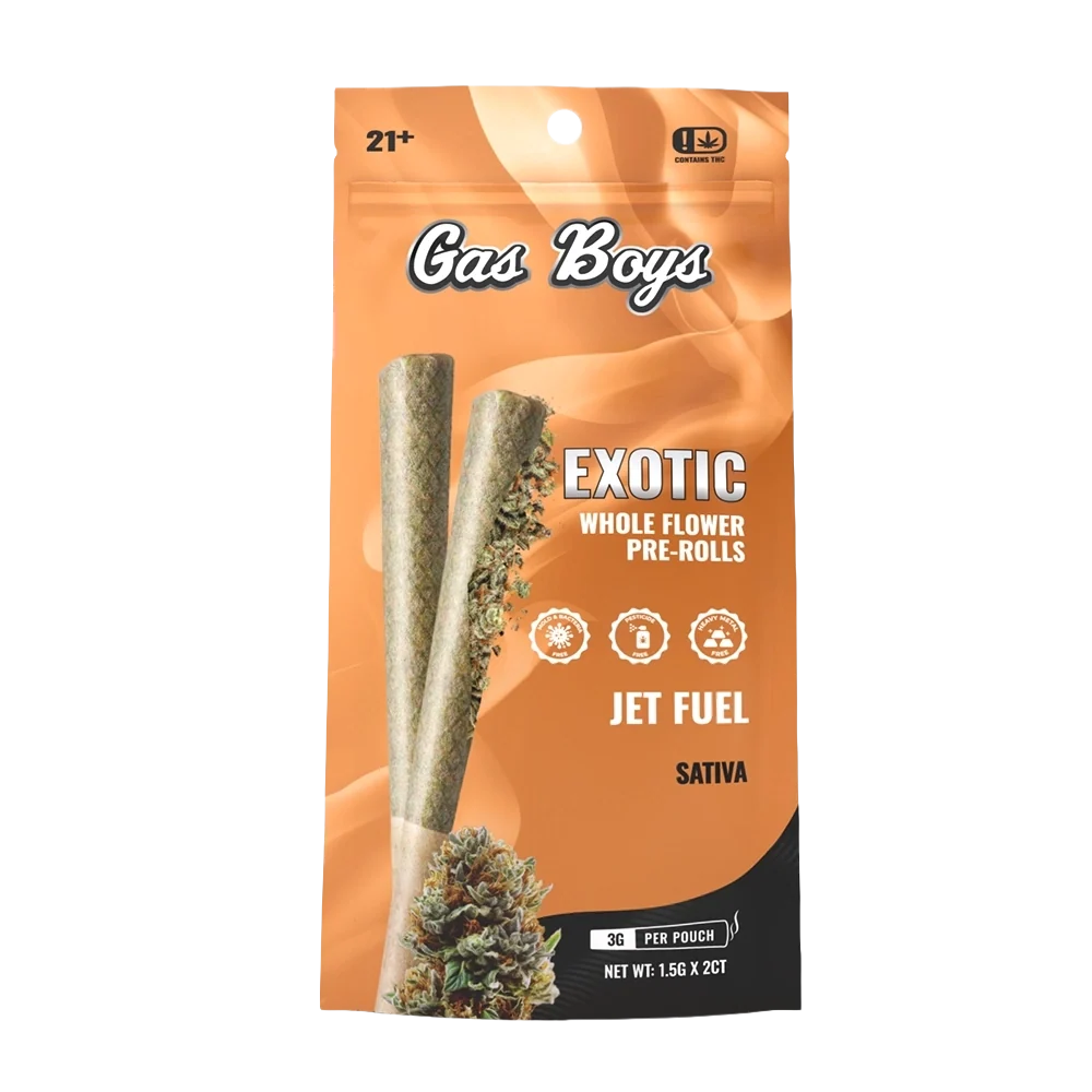 Gas Boys 3G THCa Whole Flower Pre-Rolls – Jet Fuel – Sativa – 2pk