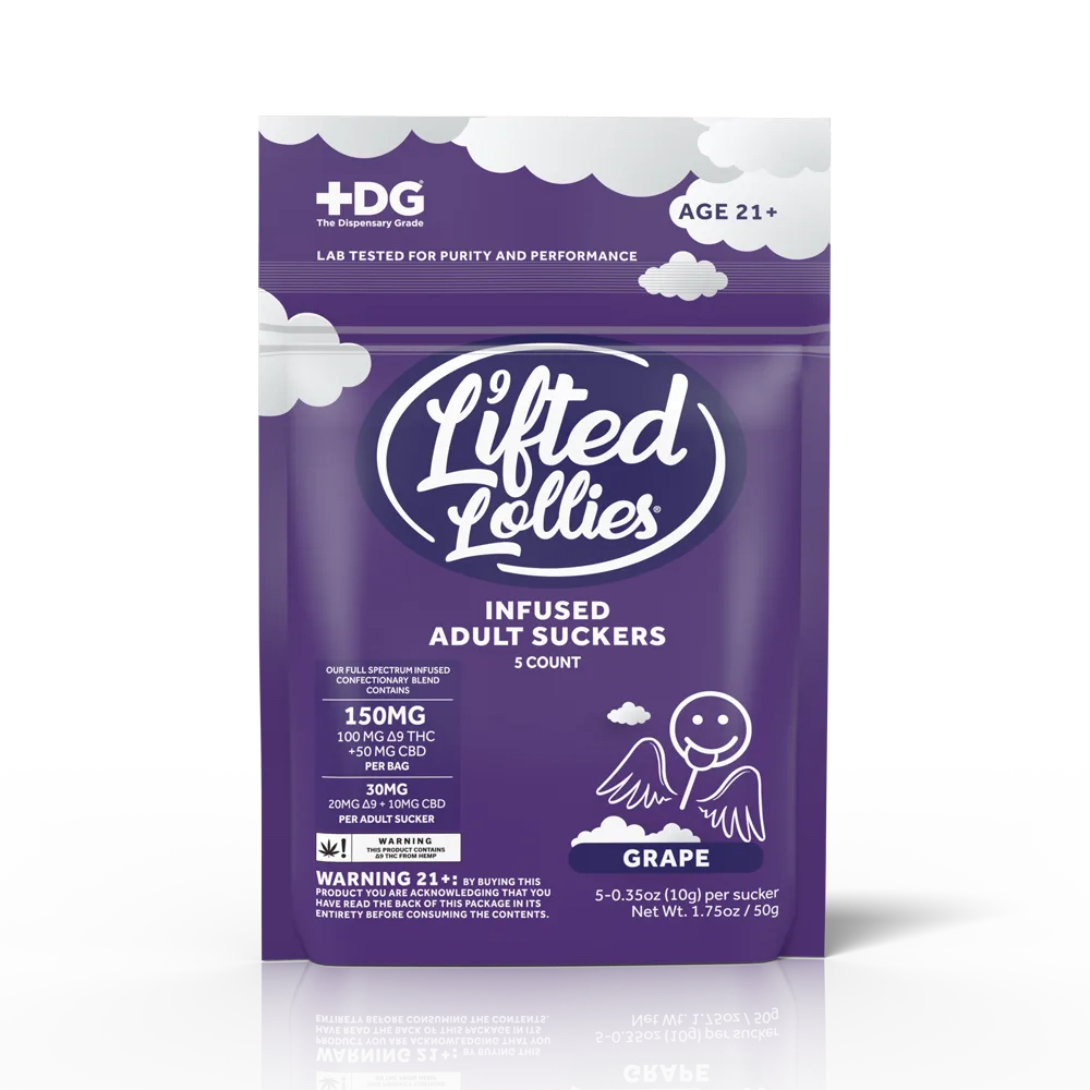 Lifted Lollies 150MG Delta 9 THC + CBD Suckers – Grape – 5ct