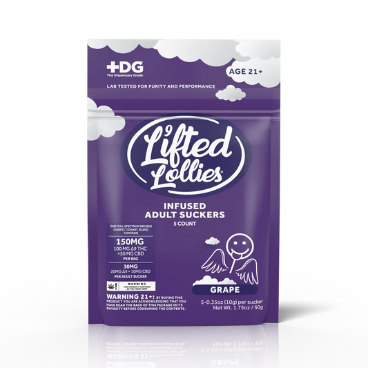 Lifted Lollies 150MG Delta 9 THC + CBD Suckers – Grape – 5ct