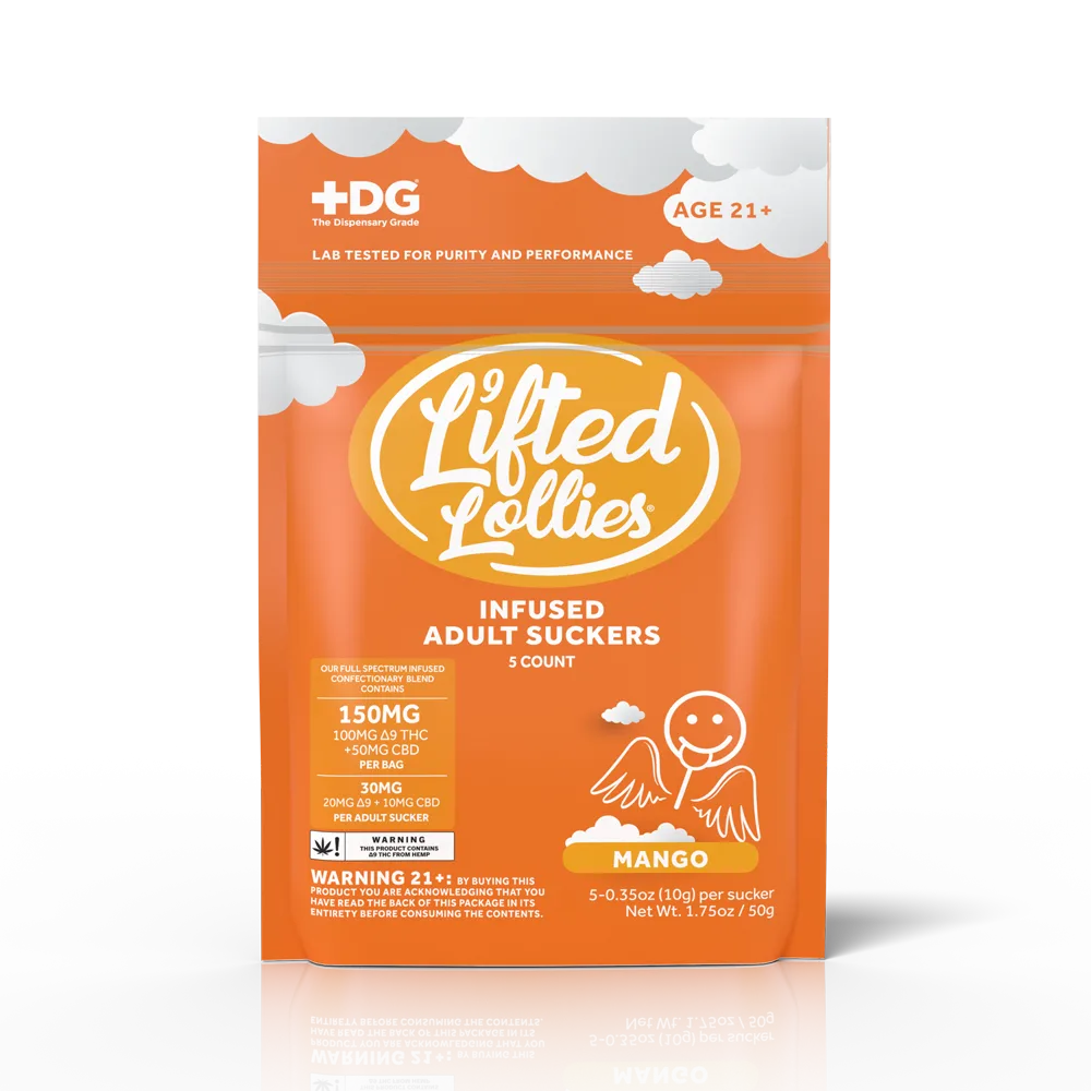 Lifted Lollies 150MG Delta 9 THC + CBD Suckers – Mango – 5ct