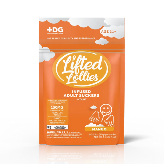 Lifted Lollies 150MG Delta 9 THC + CBD Suckers – Mango – 5ct