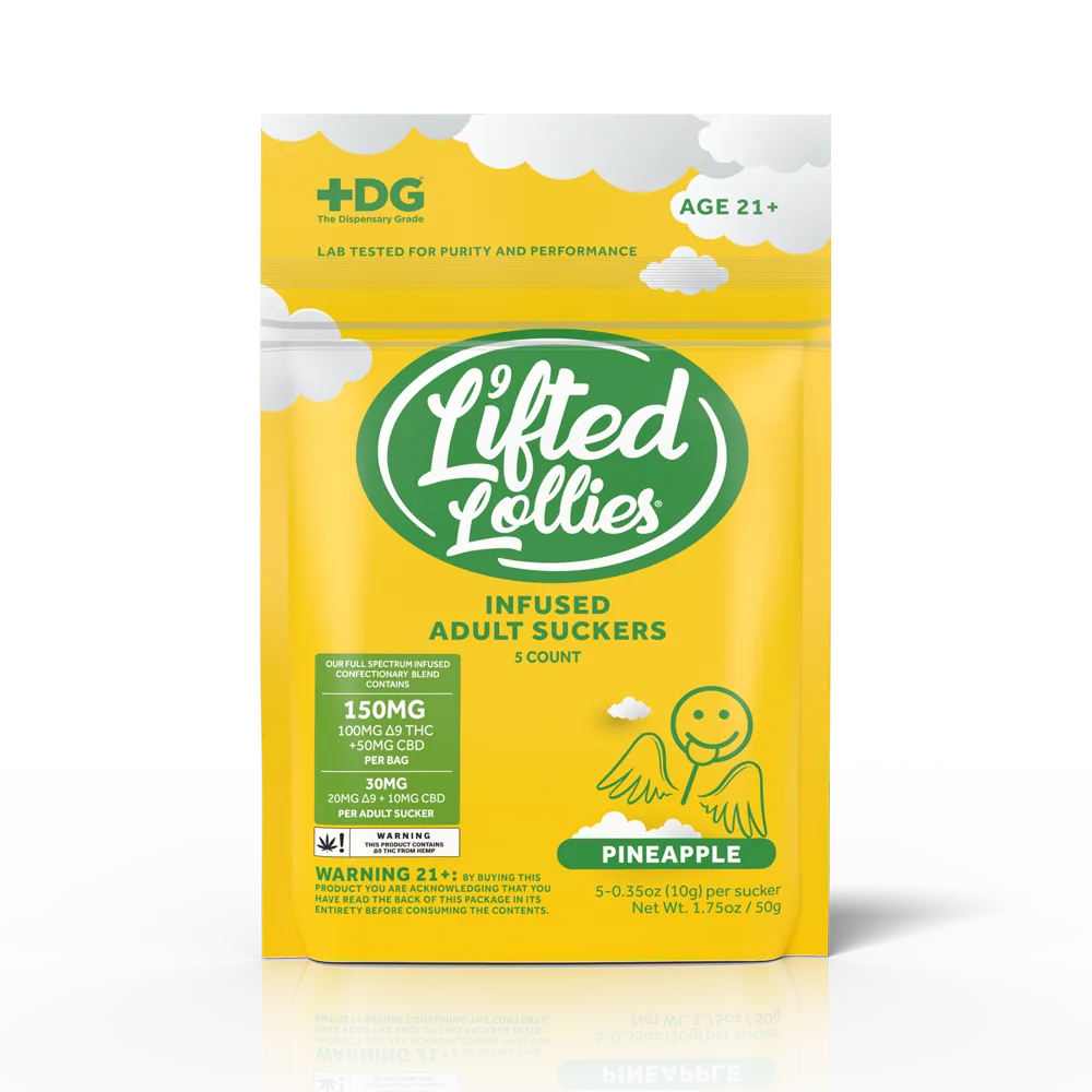 Lifted Lollies 150MG Delta 9 THC + CBD Suckers – Pineapple – 5ct