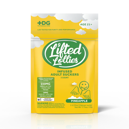 Lifted Lollies 150MG Delta 9 THC + CBD Suckers – Pineapple – 5ct