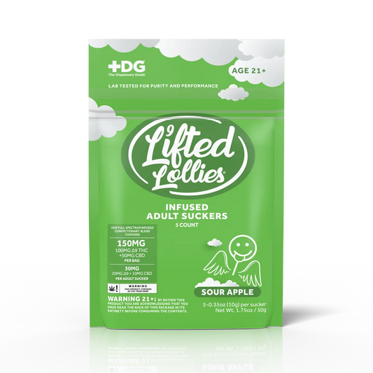 Lifted Lollies 150MG Delta 9 THC + CBD Suckers – Sour Apple – 5ct
