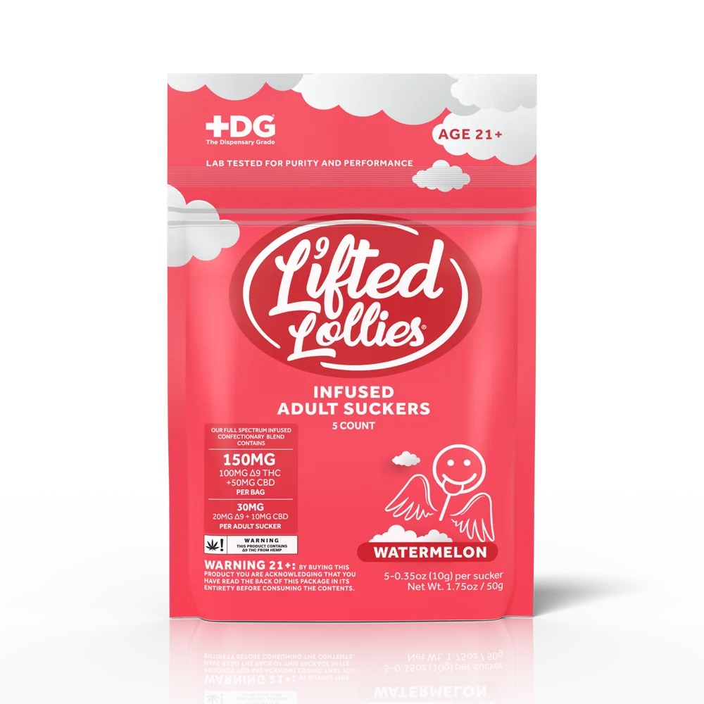 Lifted Lollies 150MG Delta 9 THC + CBD Suckers – Watermelon – 5ct