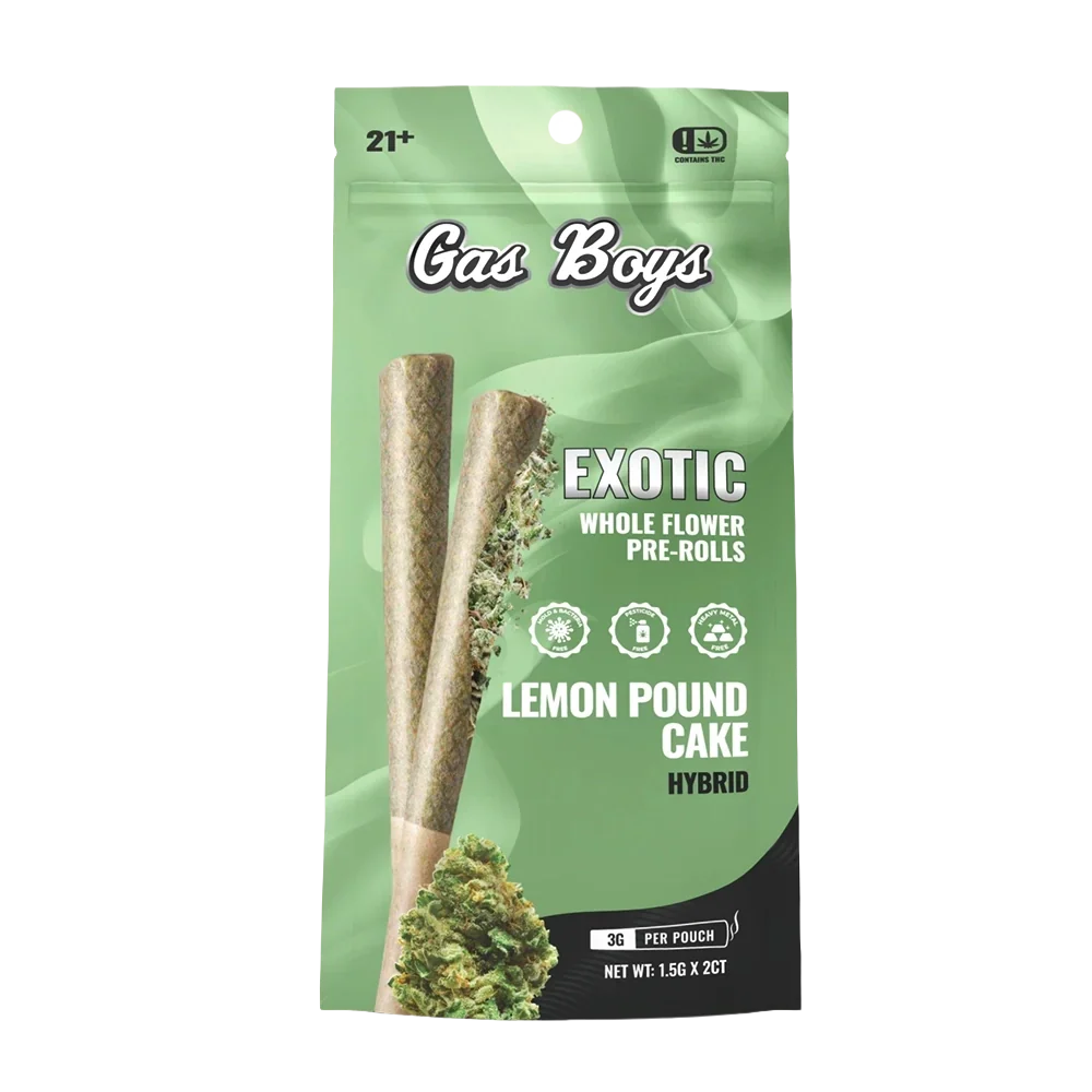 Gas Boys 3G THCa Whole Flower Pre-Rolls – Lemon Pound Cake – Hybrid – 2pk