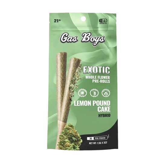 Gas Boys 3G THCa Whole Flower Pre-Rolls – Lemon Pound Cake – Hybrid – 2pk