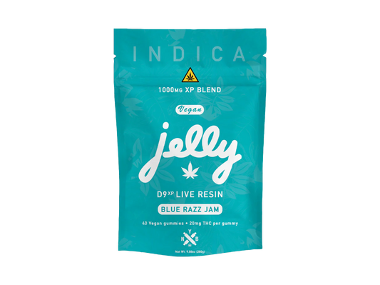 NYB Jelly D9 XP 1,000MG Delta 9 THC + CBD Live Resin Gummies – Blue Razz Jam – Indica – 40ct