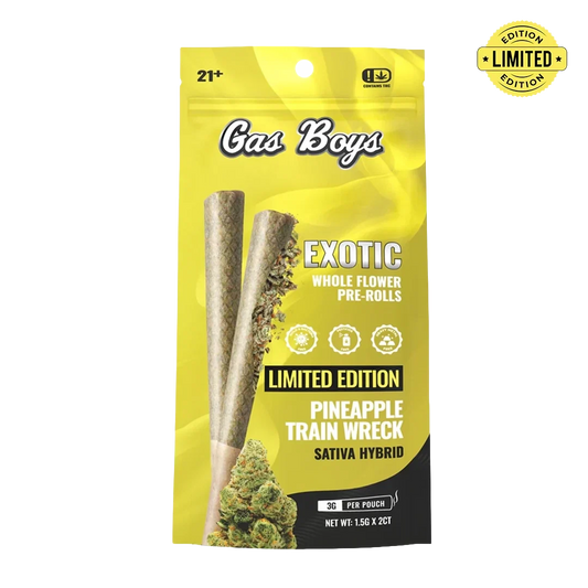 Gas Boys 3G THCa Whole Flower Pre-Rolls – Pineapple Train Wreck – Sativa Hybrid – 2pk