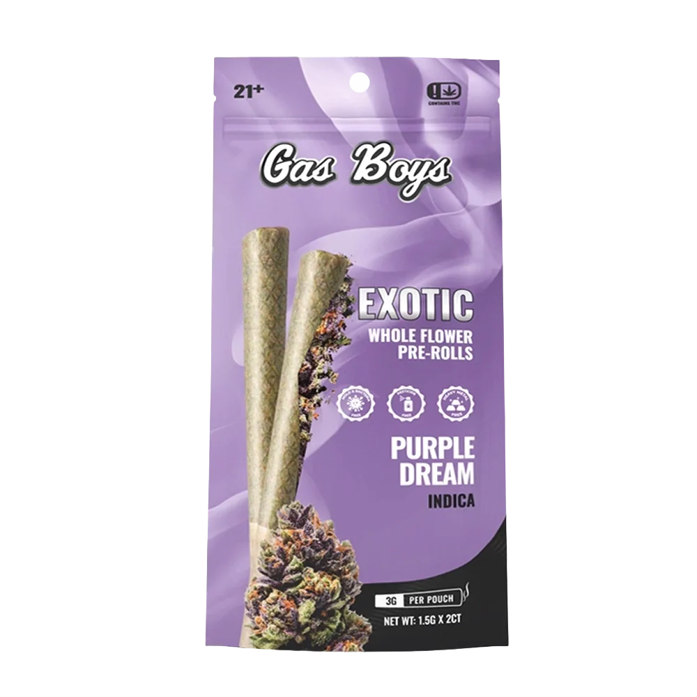 Gas Boys 3G THCa Whole Flower Pre-Rolls – Purple Dream – Indica – 2pk