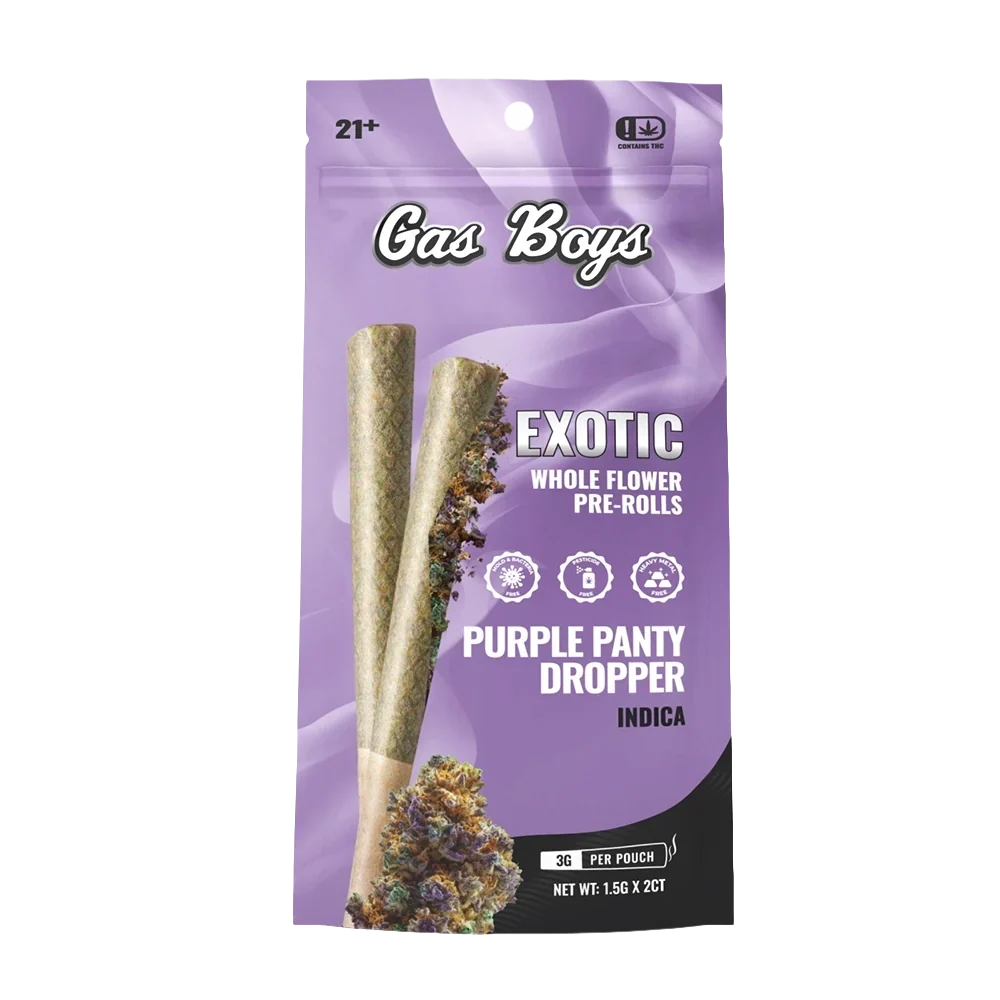 Gas Boys 3G THCa Whole Flower Pre-Rolls – Purple Panty Dropper – Indica – 2pk
