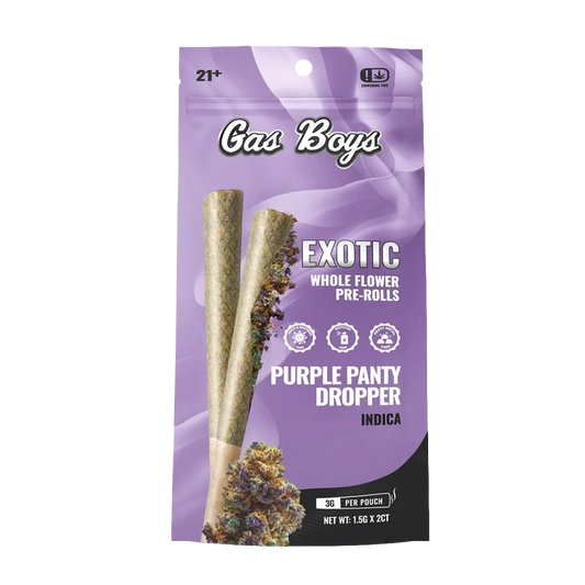 Gas Boys 3G THCa Whole Flower Pre-Rolls – Purple Panty Dropper – Indica – 2pk
