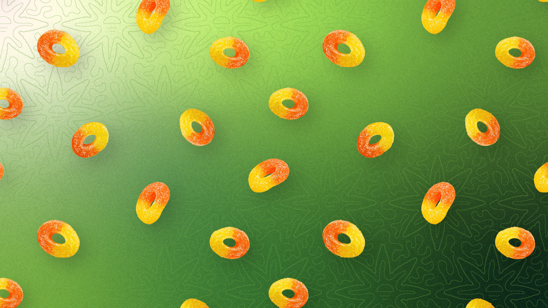 BlazeHaus cannabis dispensary green background with colorful gummy rings