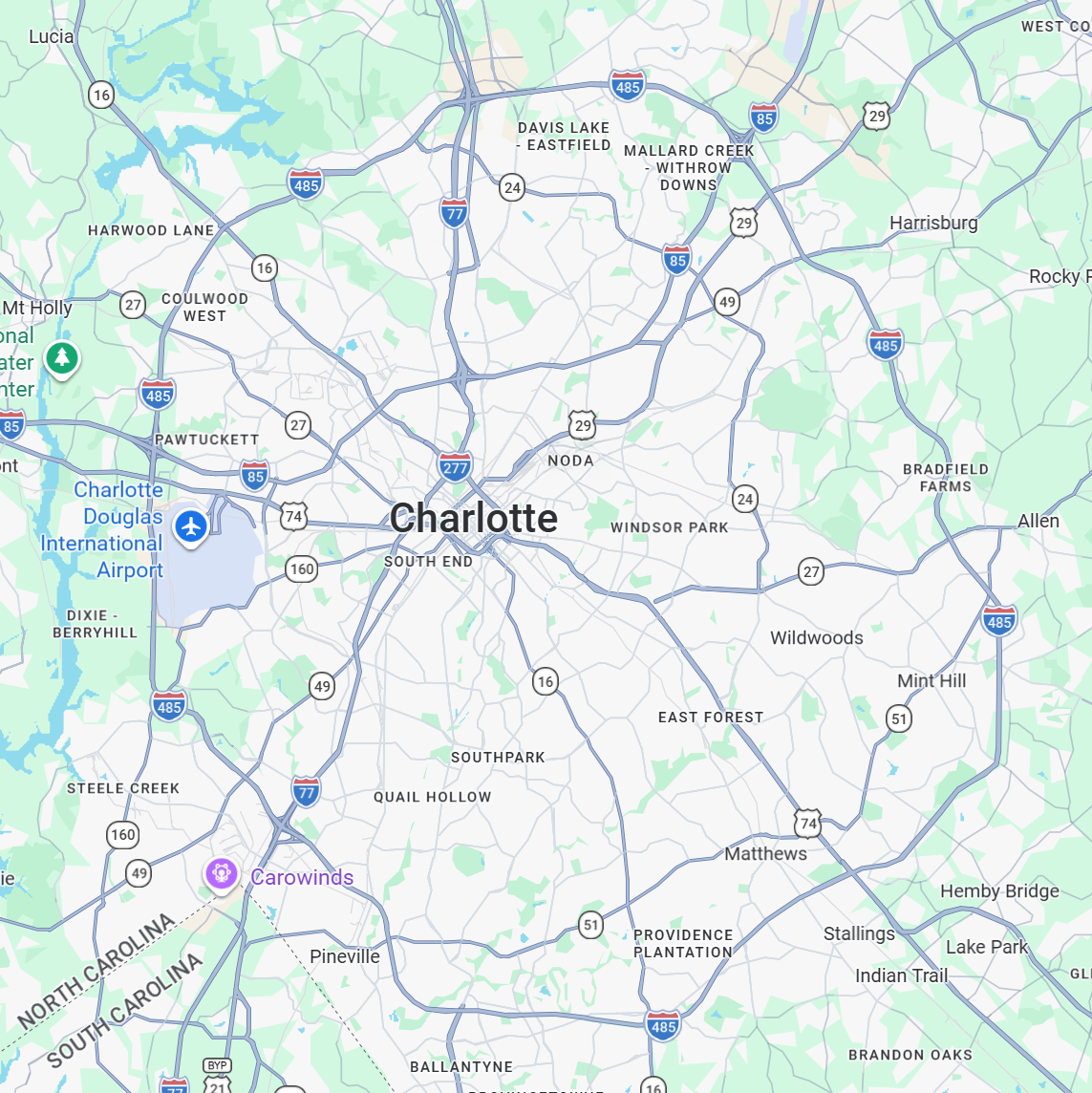 Map of BlazeHaus cannabis dispensary locations in Charlotte, NC