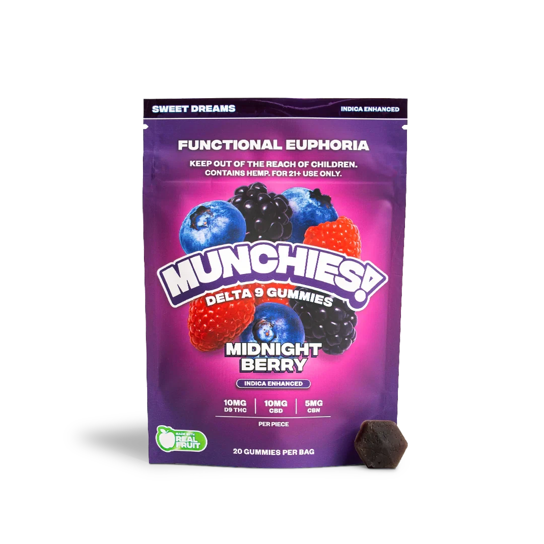 MUNCHIES! Functional Euphoria 200MG Delta 9 THC Gummies – Midnight Berry – Indica – 20ct