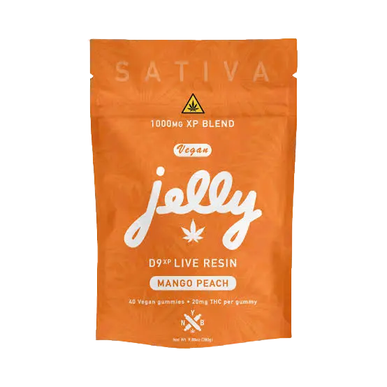 NYB Jelly D9 XP 1,000MG Delta 9 THC + CBD Live Resin Gummies – Mango Peach – Sativa – 40ct