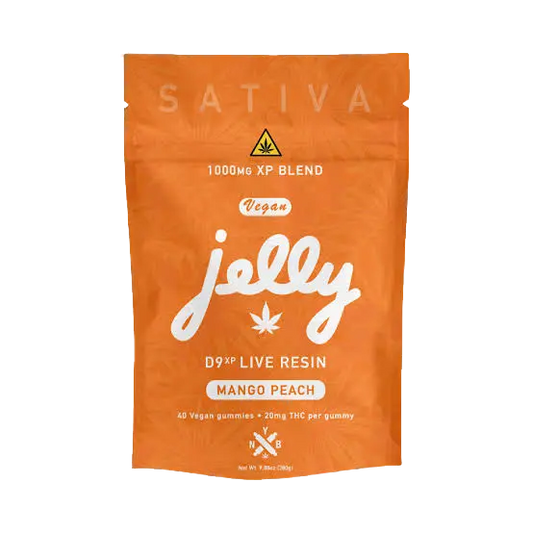 NYB Jelly D9 XP 1,000MG Delta 9 THC + CBD Live Resin Gummies – Mango Peach – Sativa – 40ct